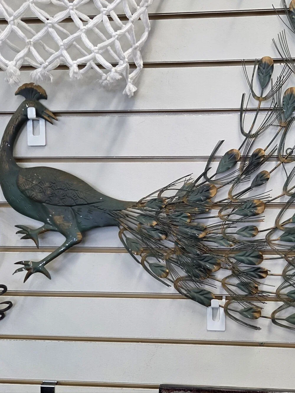 Decorative Metal Peacock Wall Art in Dark Bronze and Gold Accents MCM Vintage